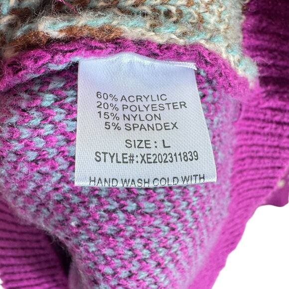 Woven Heart Pink Aztec Western Patterned Collared 1/4 Zip Pullover Sweater Sz L - Picture 6 of 7